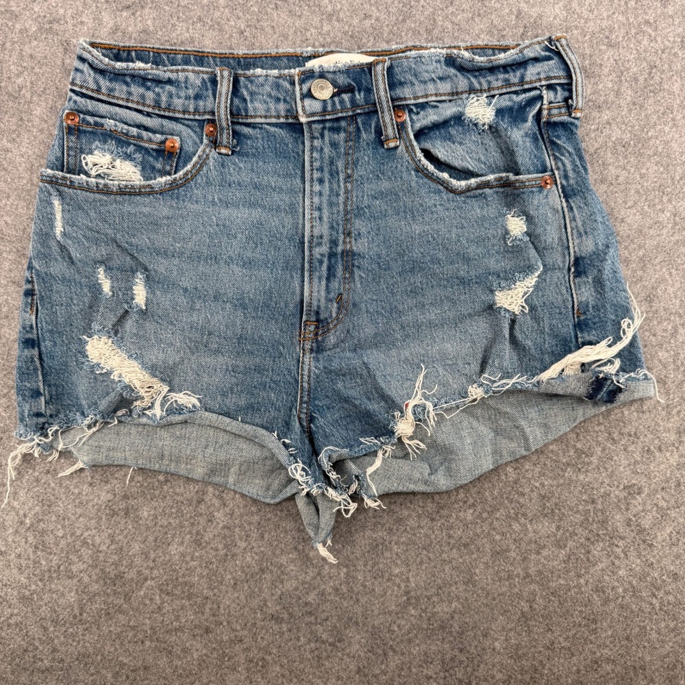 Y2K Abercrombie & Fitch Shorts Womens 28/6 Curve Love Mom Short Blue Distressed
